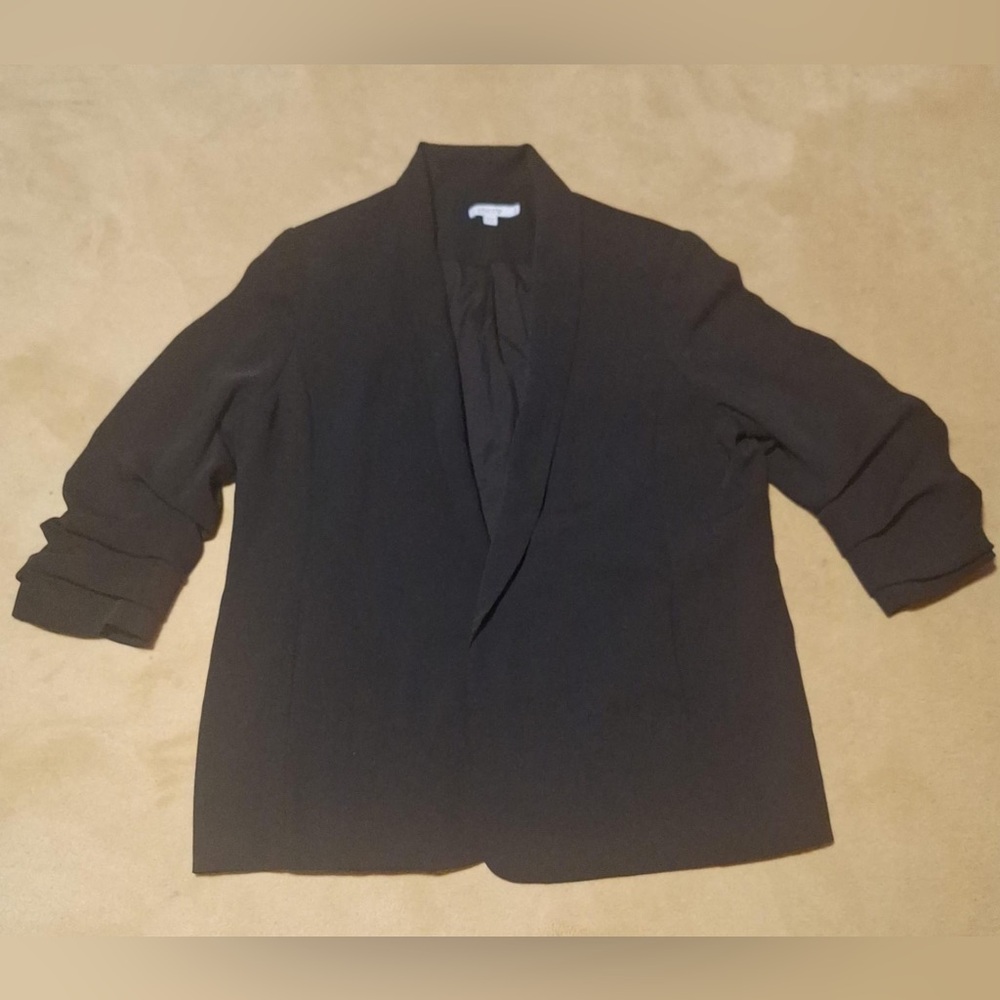 Chico's Women's Blazer Jacket Black, Open Front, 3/4 Rolled Sleeves Size 3 US 16